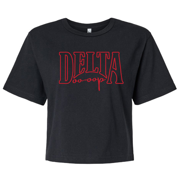 Red AM Delta Hemmed Cropped Tee